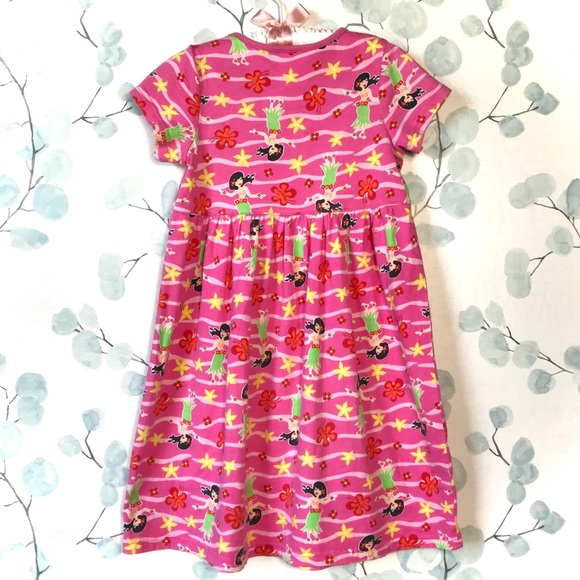 Kids Summer Floral Stripe Pink Red Yellow Hawaiian Hula Dress Oriental Trading - Picture 7 of 10
